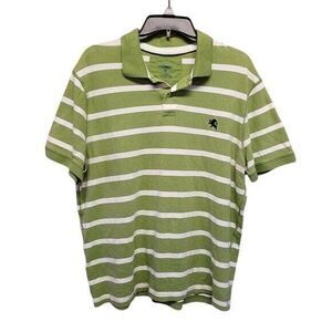 Express Green and White Striped Polo Shirt